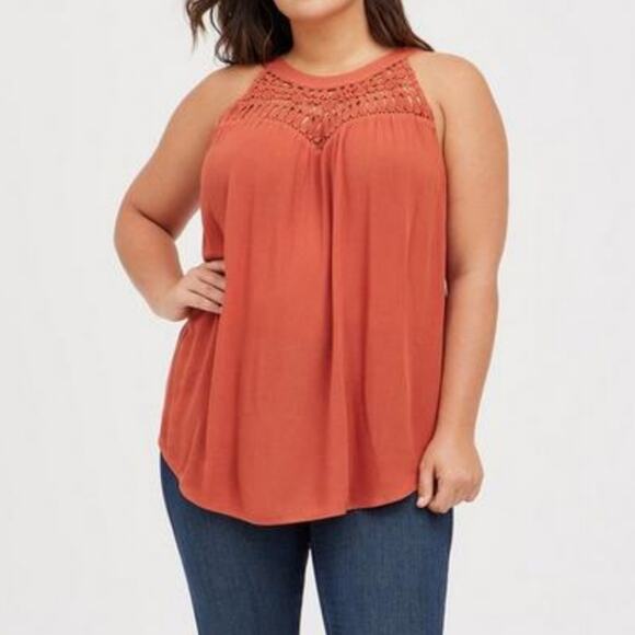 Torrid Orange Crinkle Gauze Crochet Detail Halter Tank 1X - Picture 1 of 10